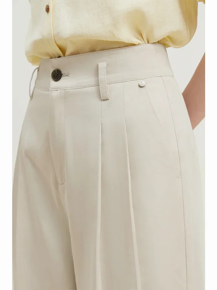 FSLE Commuter Style Tapered High Waist Straight Pants for Women Summer New Casual Thin Loose Harem Carrot Pants for Female