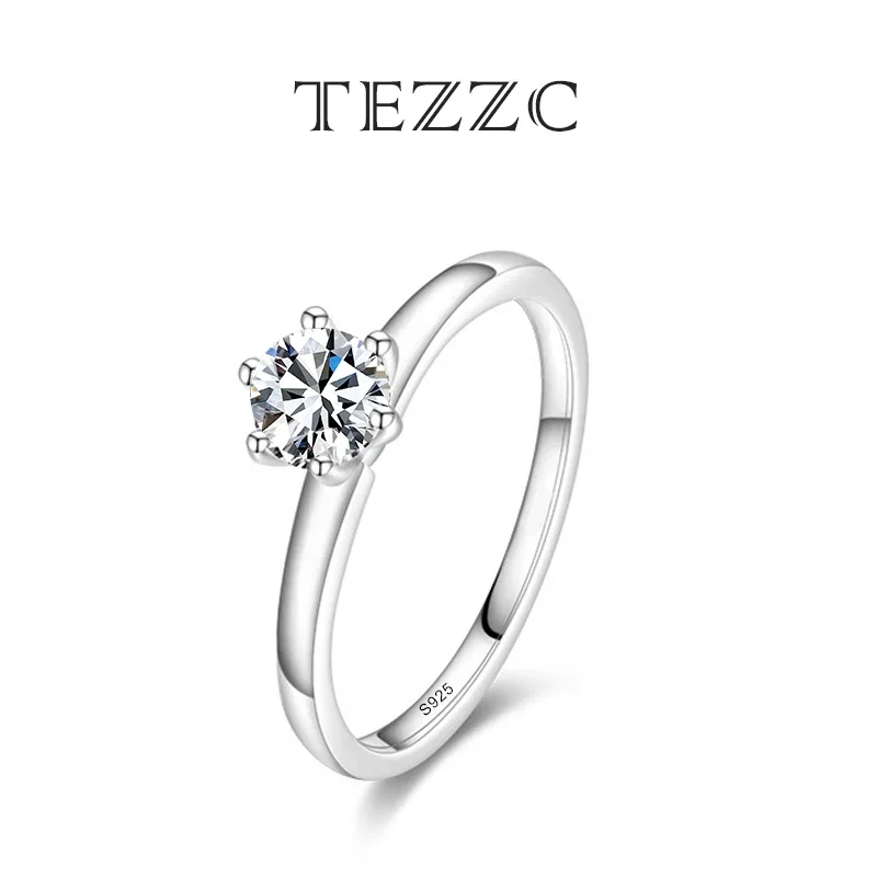 

Tezzc 0.5ct 5mm Diamond Moissanite Ring 925 Sterling Silver Engagement Wedding Party Luxury Rings Jewelry for Women with GRA