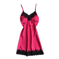 Women's Satin Sleepwear Spaghetti Straps Mini Nightdress Lingerie Lace Chemise Nightgown Babydoll Nightwear Silk Full Slip Dress