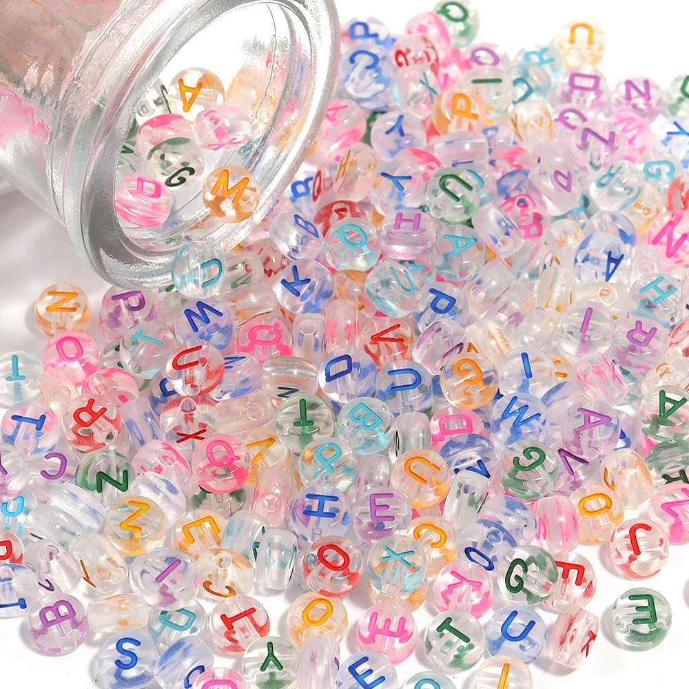 Transparent Alphabet Acrylic Beads Flat Round Letter Spacer Beads DIY Crafts Ornament Making Clothing Accesso 100Pcs/Lot 7mm