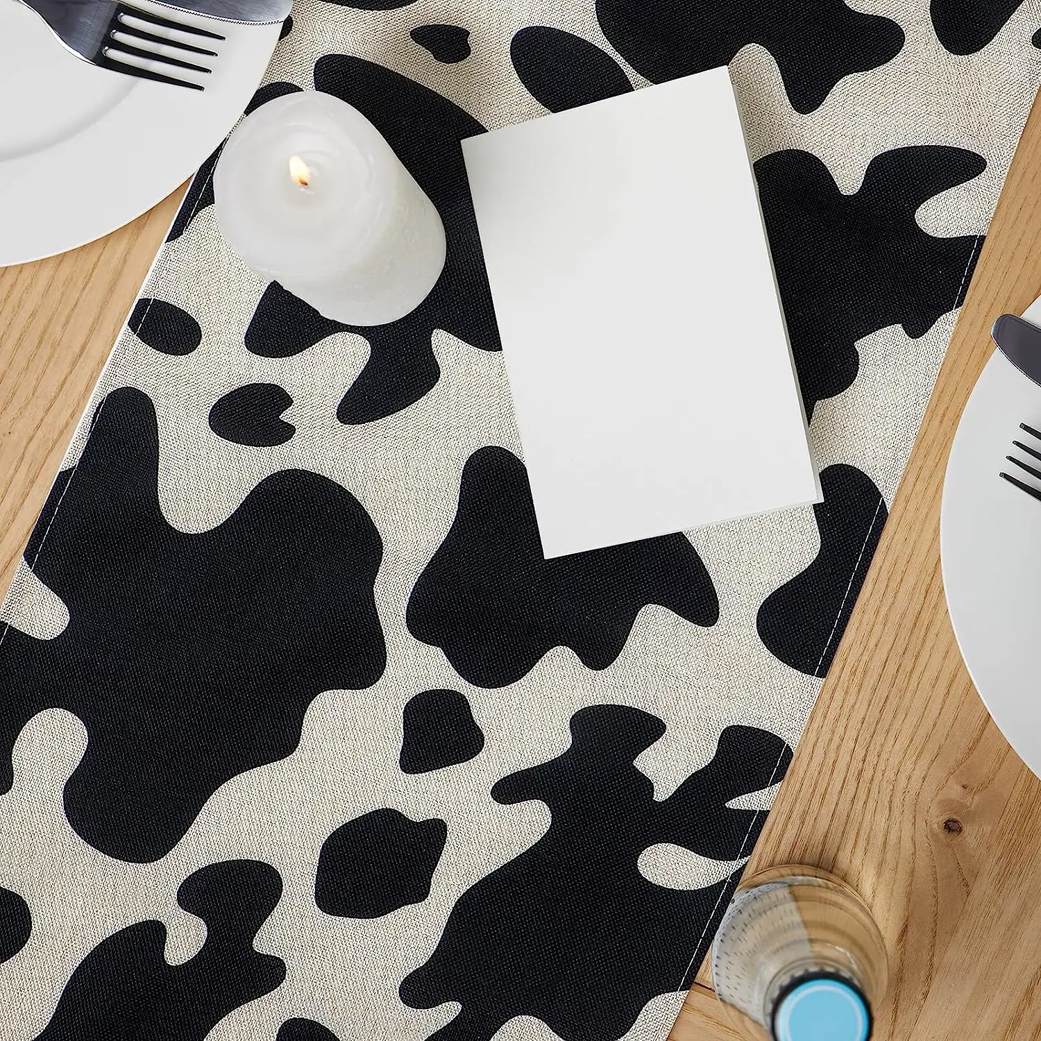 Cow Print Table Runner Farm Black White Cowhide Tablecloth Parties Western Barnyard Cowboy Themed Birthday Home Kitchen Decor 4