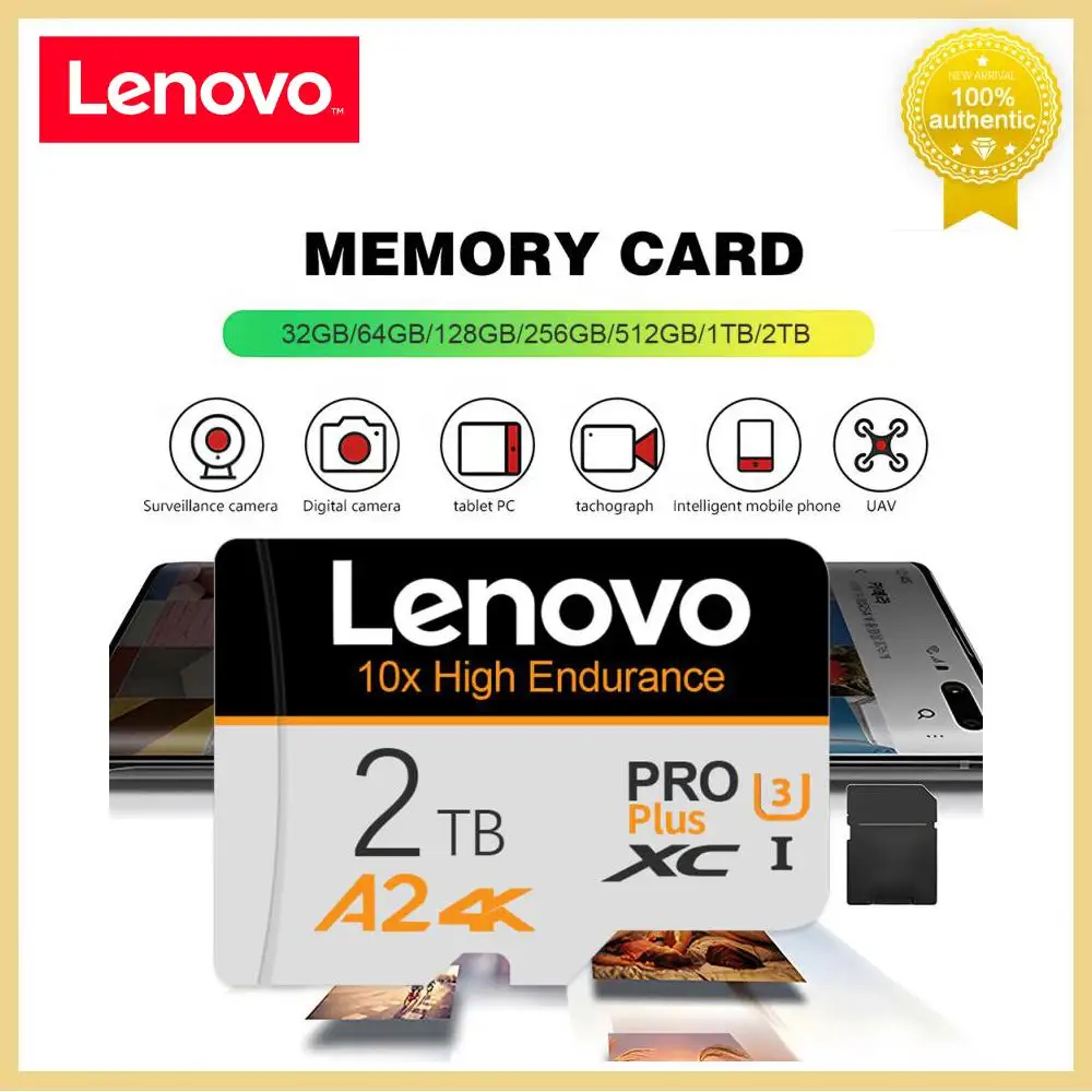 Lenovo SD Card 2TB Memory Card Class 10 Micro TF SD Card High Speed Flash Card 512GB 1TB cartão de memória For Laptop/Phone/Cam