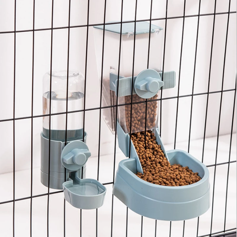 Automatic Pet Feeder Cage Hanging Bowls Pet Water Bottle Food Container Dispenser Hanging Bowl For Puppy Cats Rabbit Feeding