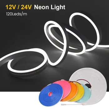 LED 네온 라이트 스트립 네온 사인 방수 실리콘 로프 조명, 유연한 램프, DC 홈 장식, 2 핀 와이어, 9 가지 색상, 12V, 24V