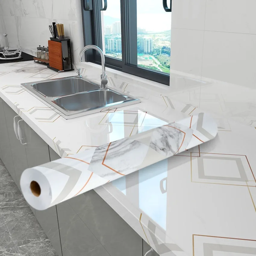 Papel de Parede Autoadesivo Impermeável Grosso Mármore Modelado Armários de Cozinha à Prova de Óleo Desktop Decor Adesivos