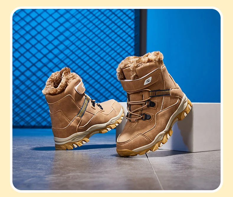 Winter Schnee Warme Pelz Jungen Sneaker Gummi Wandern Schuh Mode Kinder Schuhe Wasserdichte Leder Stiefel Kinder_voghion.com