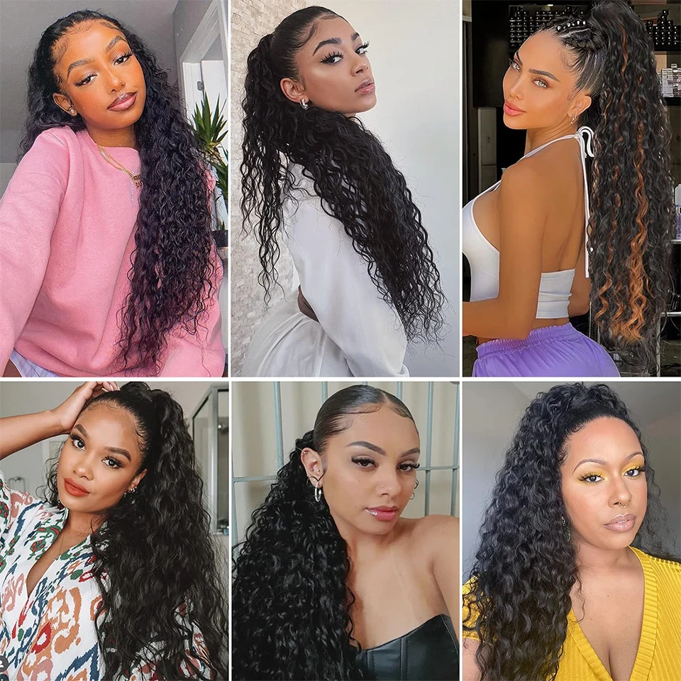 22Inch Ponytail Extension Long Curly Wavy Drawstring Pony Tail for Women Synthetic Heat Resistant Hairpiece for Daily Use party