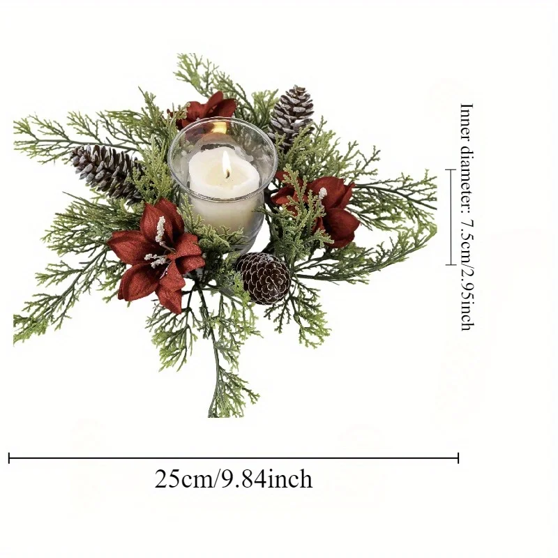 Gorgeous Holiday Candle Holder with Stunning Floral Wreath Perfect for Christmas Decorations and Table Centerpieces