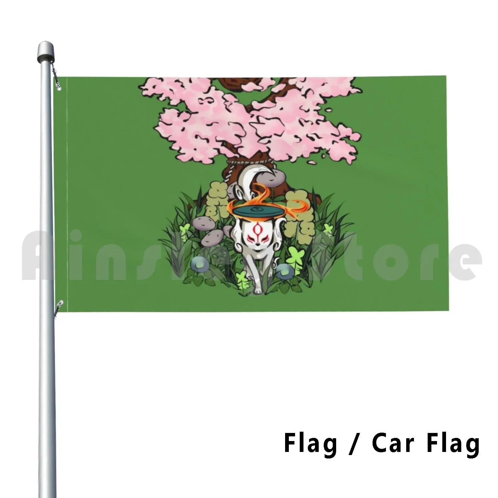 Okami Amaterasu Outdoor Decor Flag Car Flag Okami Amaterasu Gaming Ps2 Ps3 Ps4 Switch Videogiochi Fanart Fan