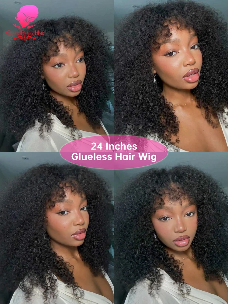 Silk Base Human Hair Wig With Bangs Brazilian Afro Kinky Curly Silk Base Deep Wave O Scalp Glueless Human Hair Wig Wear And Go