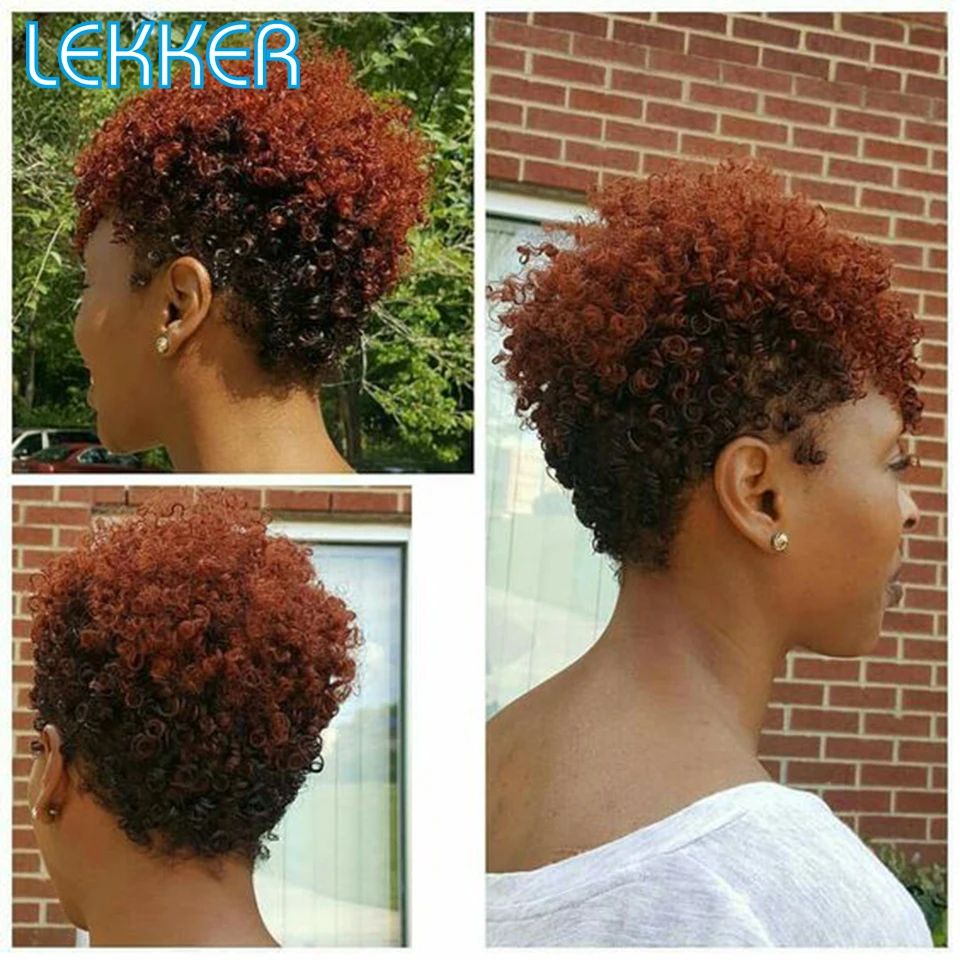 Lekker Ginger Red Short Pixie Kinky Curly Bob 13x6x1 Lace Front Human Hair Wig For Women Brazilian Remy Hair Glueless Curly Wigs