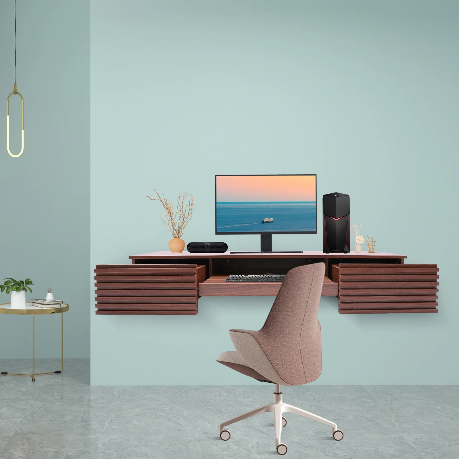 Floating Desk with Pull Out Drawer, Wall Mounted Laptop Computer Write Study Table Multifunctional Workstation Office Organizer 4