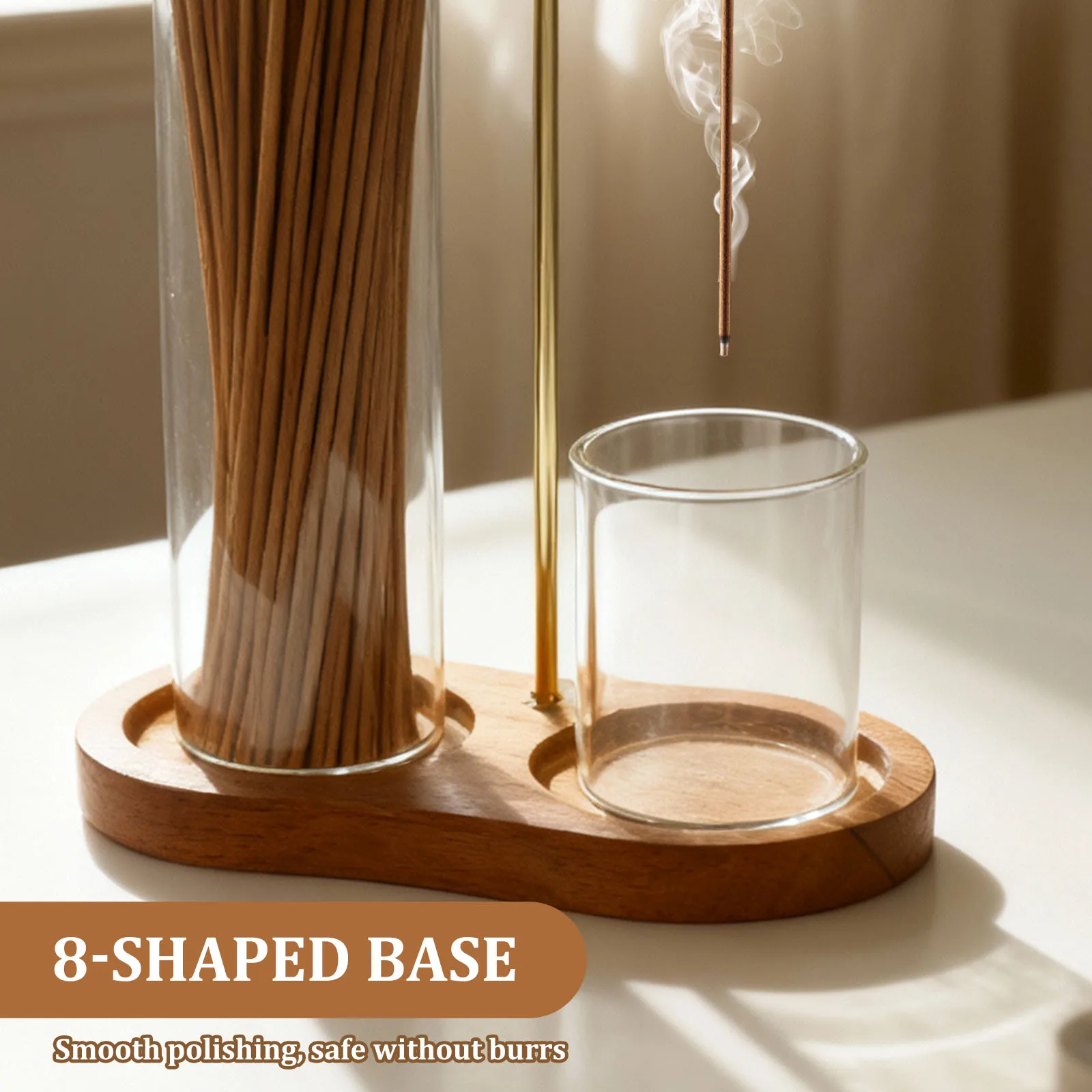Wooden Incense Holder Upside Down Incense Burner with Glass Ash Catcher Incenses Stick Holders for Yoga Meditation Home Decor