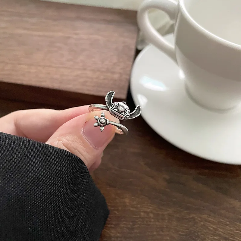 

Disney Cartoon Silver Ring, Stitch Small and Versatile Cute Index Finger Ring, Boys and Girls Non Fading Jewelry Wholesale