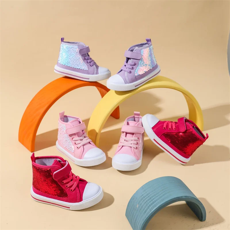 Children With Sequin Fashion Girls Shoes Spring Autumn Kids  Comfortable Canvas Casual Soft Sneakers