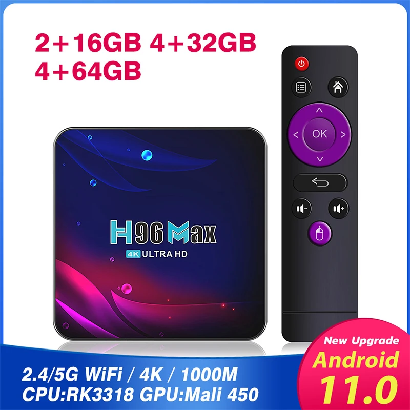 ТВ-приставка H96max Android 11 4G 64 ГБ 4K 2021 дюйма 2 и 5 8G Wi-Fi | Электроника