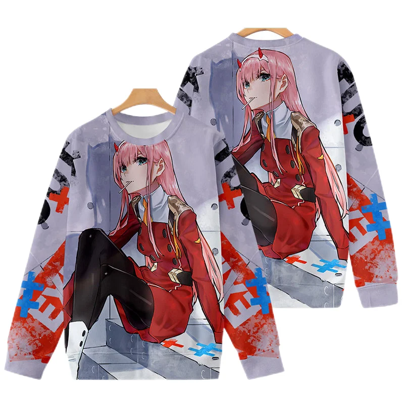 

Anime DARLING In The FRANXX Graphic Sweatshirts Manga Cosplay ZERO TWO Tracksuit 02 Kawaii Sexy Gril Pullovers Crewneck Boy Top