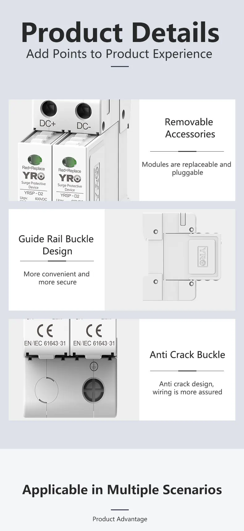 Surge Protective Device SPD DC 600V 1000V 2P 3P 20KA~40KA Low-voltage Arrester D