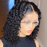 13x4 vague profonde bouclés Bob perruque cheveux humains Transparent dentelle frontale Perruques sans colle vague d'eau dentelle Perruque Perruques Cheveux Humains 3