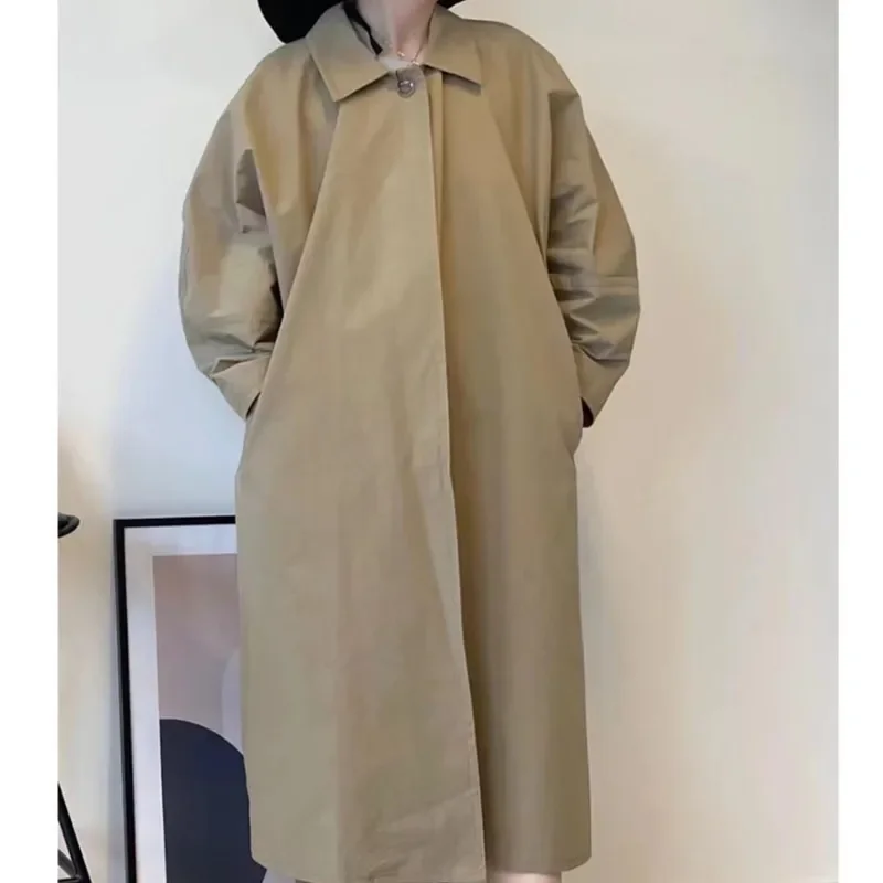 Women Trench 2022 Fall New Doll Sleeve Profile Mid-Length Lapel Windbreaker Loose Long Cotton Coat