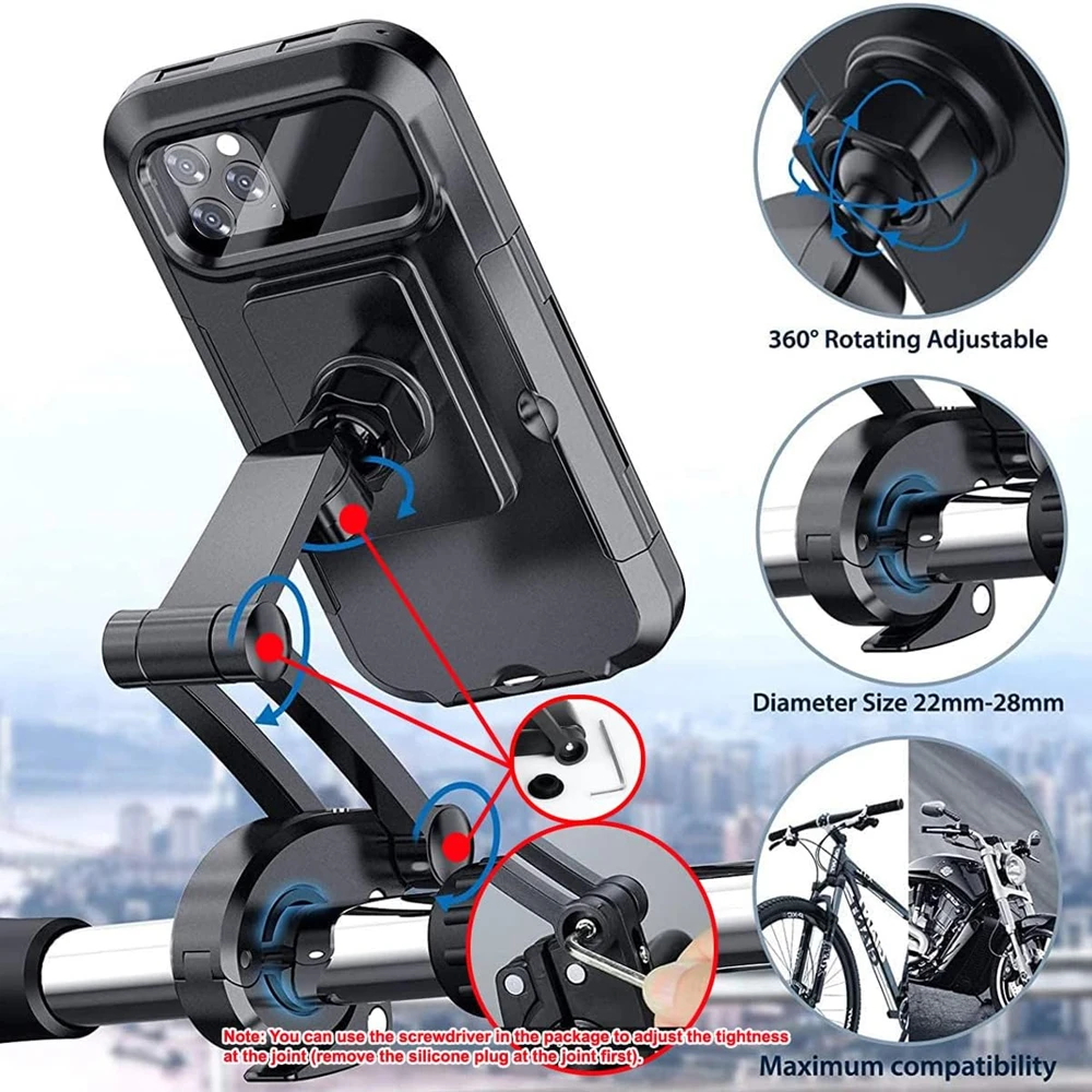 Adjustable Waterproof Bike Phone Holder Motorcycle Electric Bicycle GPS 360° Magnet Case Cell Phone Support Mount Bracket Bag