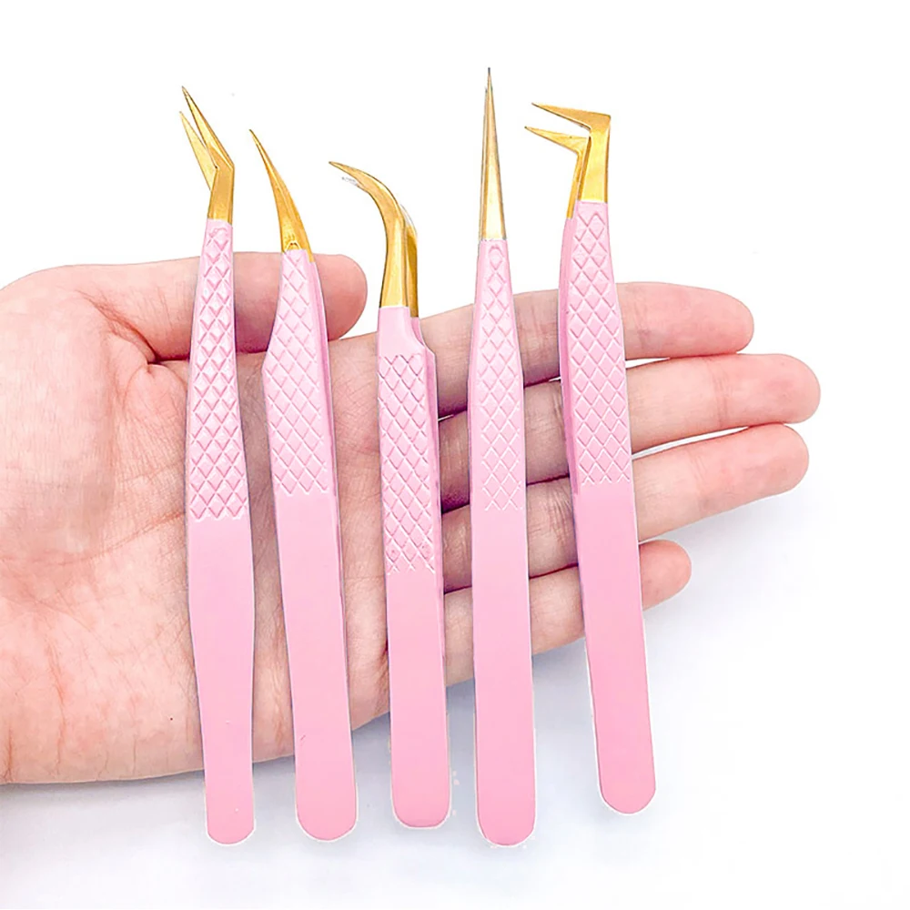 1 Pcs Eyelash Tweezers Extension Pink Stainless Steel Superhard Tweezers With Fiber Tips High Precision Anti-Static Tweezers 4
