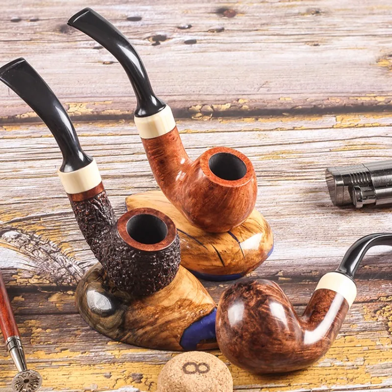 

Smoker Bent Type Smoking Pipes Briar Pipe Handmade With Copper Ring Design Classic Shape Fit 9mm Filters Gift Set Free Ship