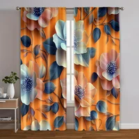 2pcs, Curtain Popular 2D print Golden lotus Fabric (without rod) Thermal Insulation, and Room Darkening Functions Ldeal for 1
