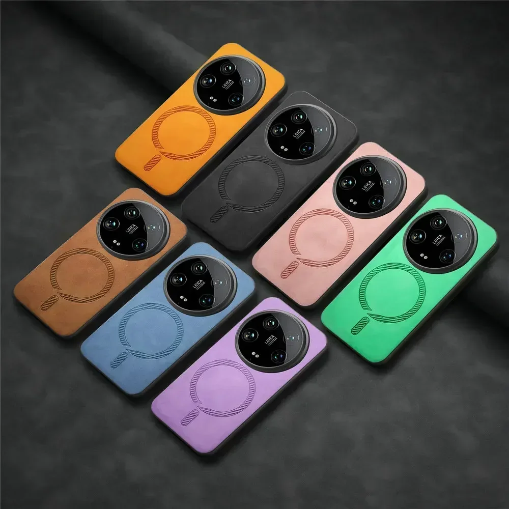 Luxury Leather Back Panel Armor Phone Case with Magsafe Cover
