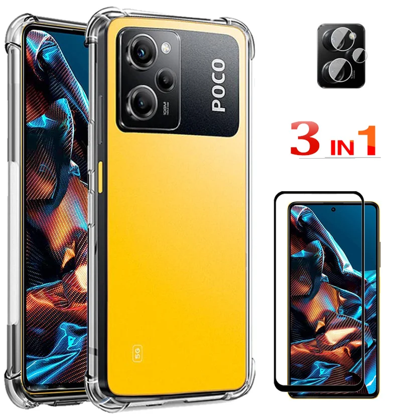 poco f5 Silicone Case Poco X5 F5 Pro Case +Tempered Glass For Xiaomi Poco  X5 5g F4 X3 GT M3 M4 Pro 4G Shockproof Silicone Back Cover Poko F5 M5S M5  C40