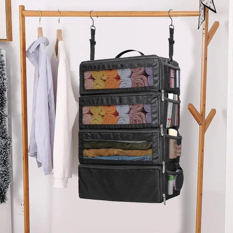 1pcs Travel Clothes Storage Bag, Multi-Layer Wardrobe Organizer with Hanging Hook Large Capacity Foldable Luggage Organizer 2