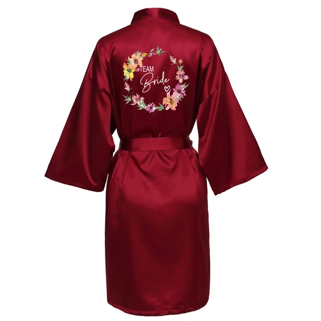 Wedding Party Team Bride Robe With Black Letters Kimono Satin Pajamas Bridesmaid Bathrobe SP003 Champagne5