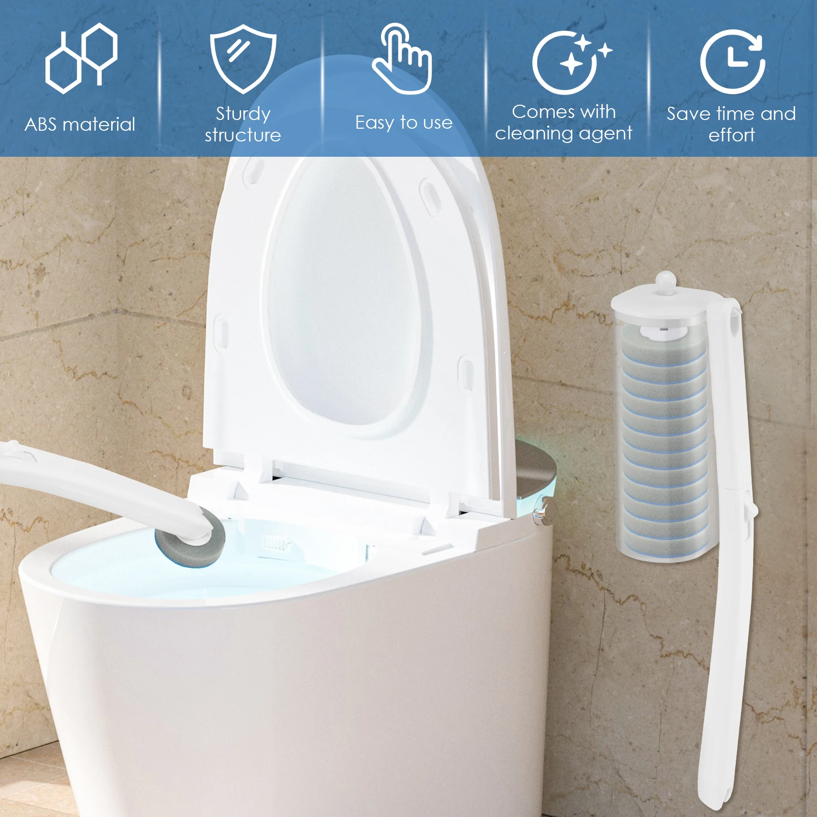 Disposable Toilet Brush Replacement Heads with Long Handle for Deep Cleaning
