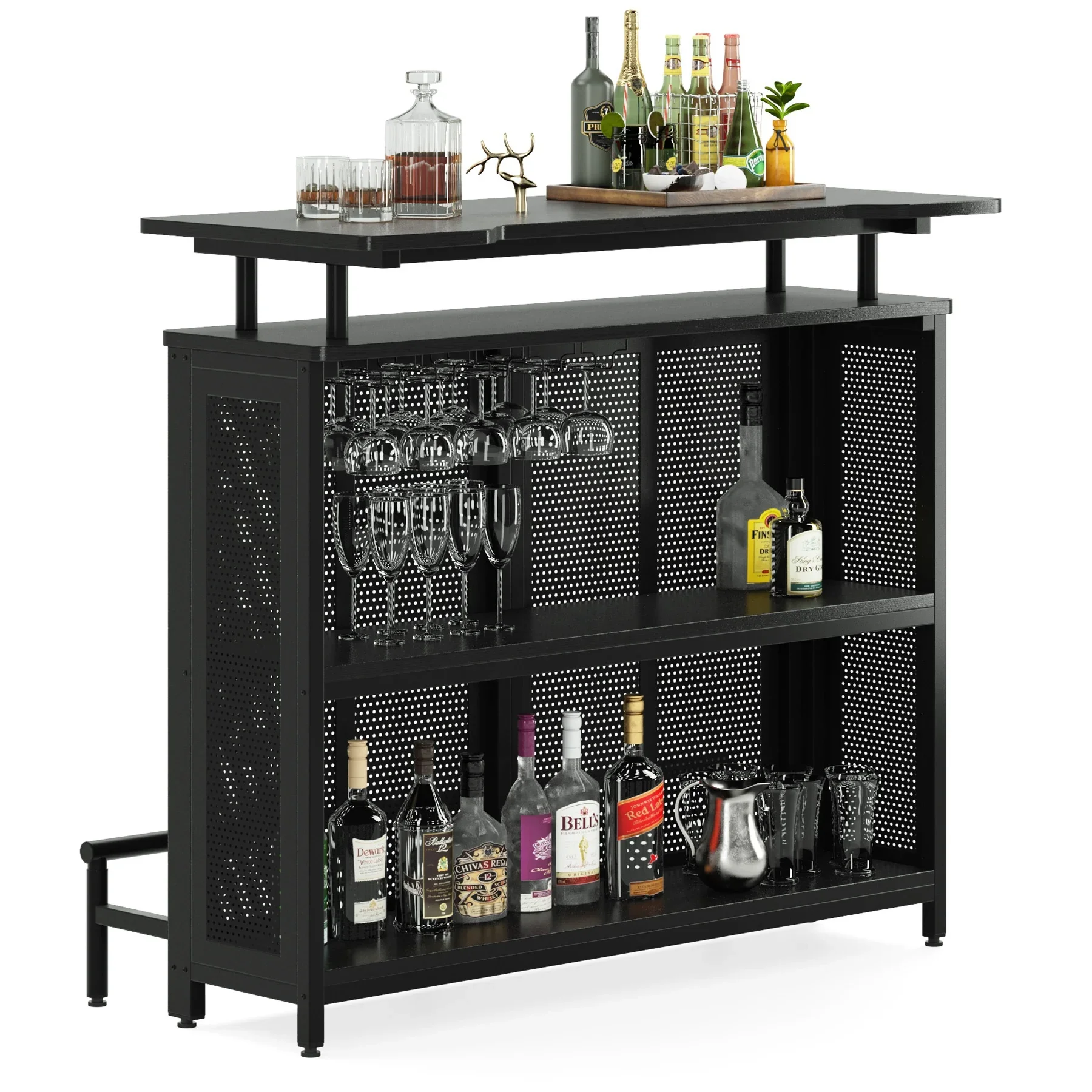 Tribesigns Furniture 3 tier coffee bar table with storage shelves cabinet for holiday pub furniture Wine rack
