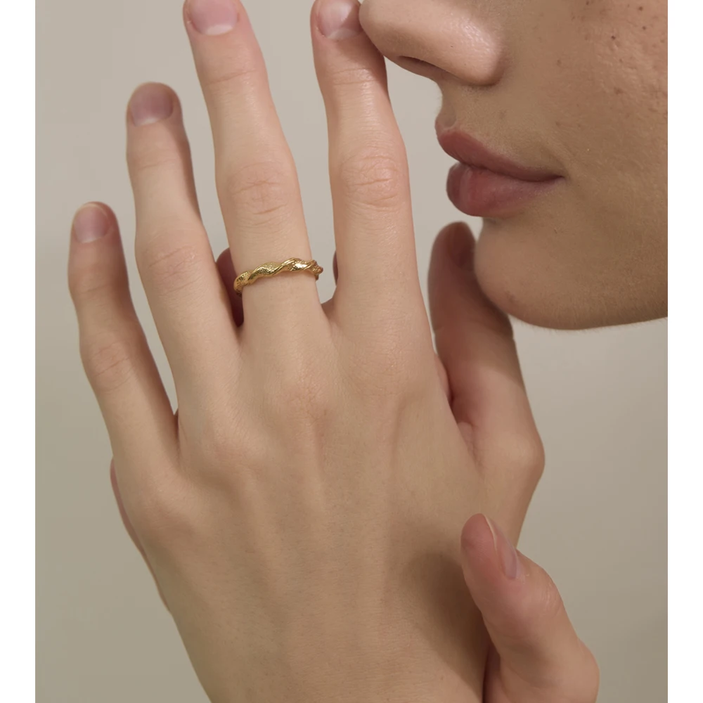 Yhpup Minimalist Stainless Steel Twisted Open Ring for Women