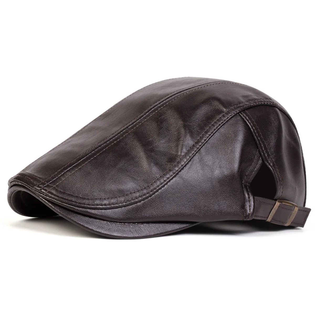 Men Retro Pu Leather Solid Color Newsboy Caps British Painters Hats Spring Autumn Side Adjustable Flat Cap Hip Hop Berets 3