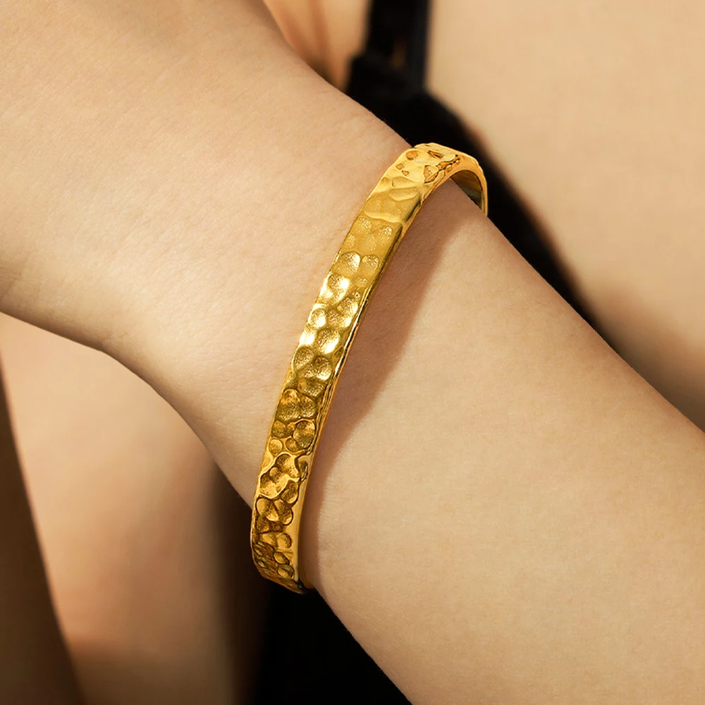 Bangle Bracelet Stainless Steel Bracelet Natural Texture 18k Gold Plated Women's Bracelets