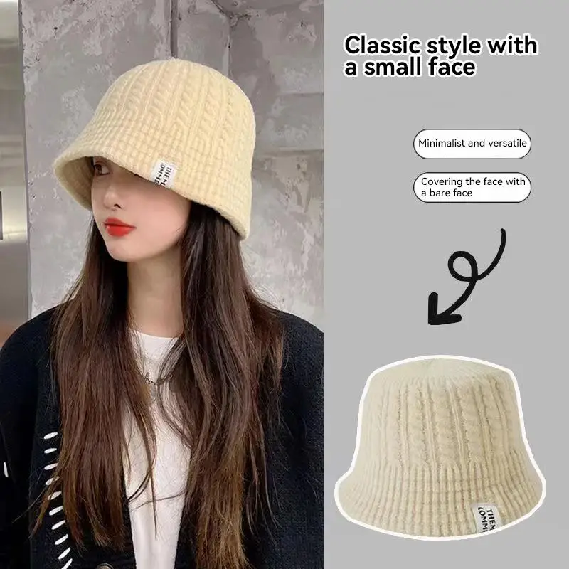 

Women Winter Bucket Hat Warm Wool Cable Knit Fisherman Cap Casual Foldable Panama Hat Lady Outdoor Sunscreen Sun Cap