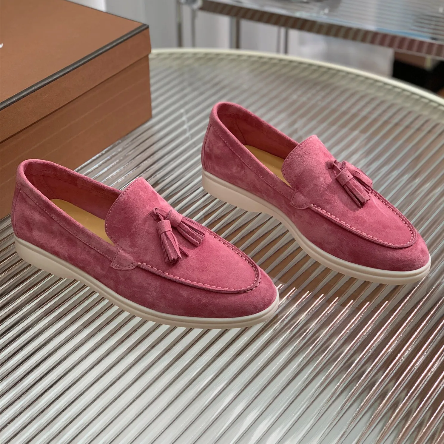 

High quality suede Loafers 2023 Summer New Walking Shoes Women's Flat Bottom Casual Moccasins Driving Shoes Lefu Shoes purple
