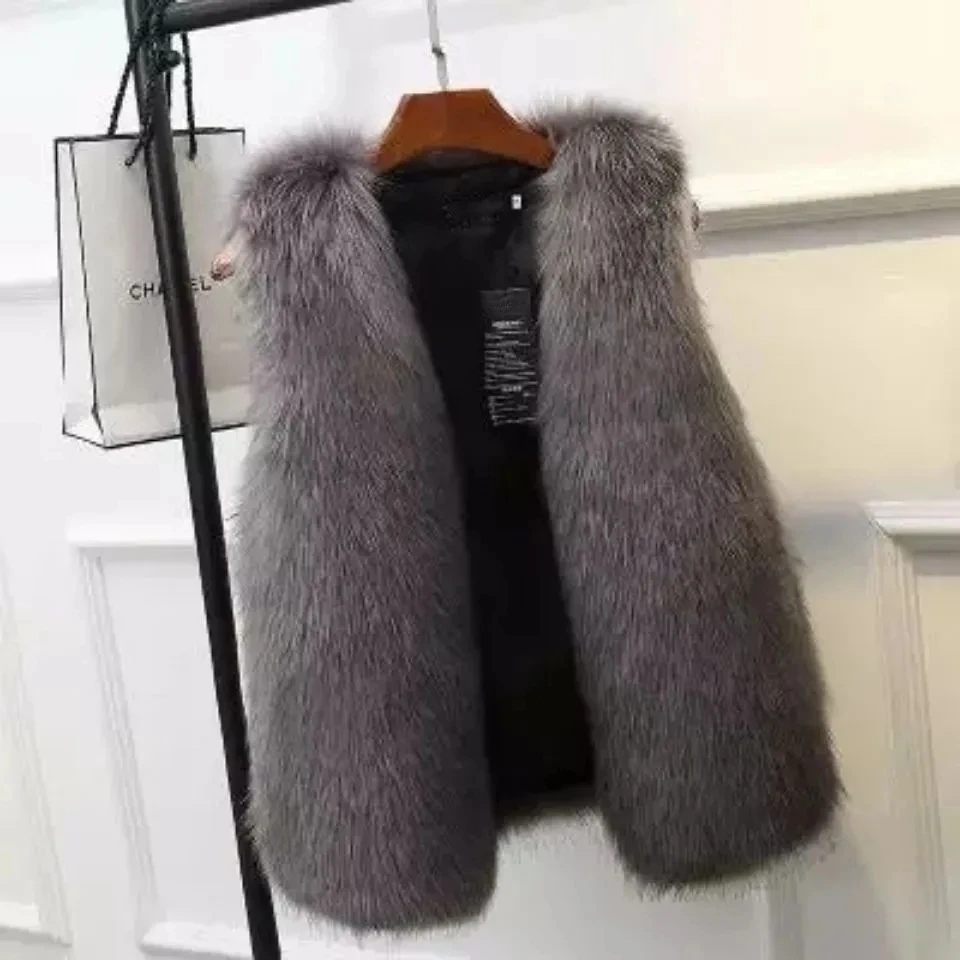 Womens Fur Vest New Female Waistcoat Faux Fox Fur Overcoat Winter Jackets Large Size Thickened Warm Sleeveless Outwear Top 4