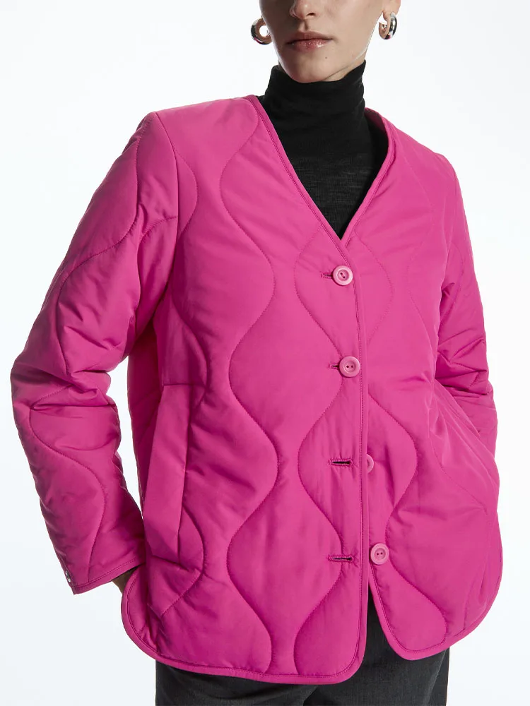 

2023 counter quality autumn new women's clothing temperament single-breasted long-sleeved standard fit light quilted jacket