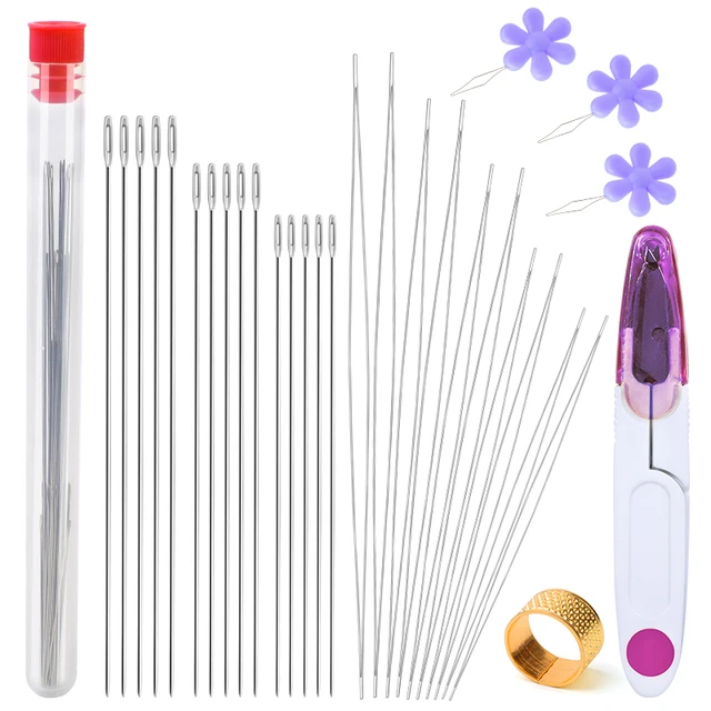 1set Beading Needles with Plastic Storage Bottle Opening Curved