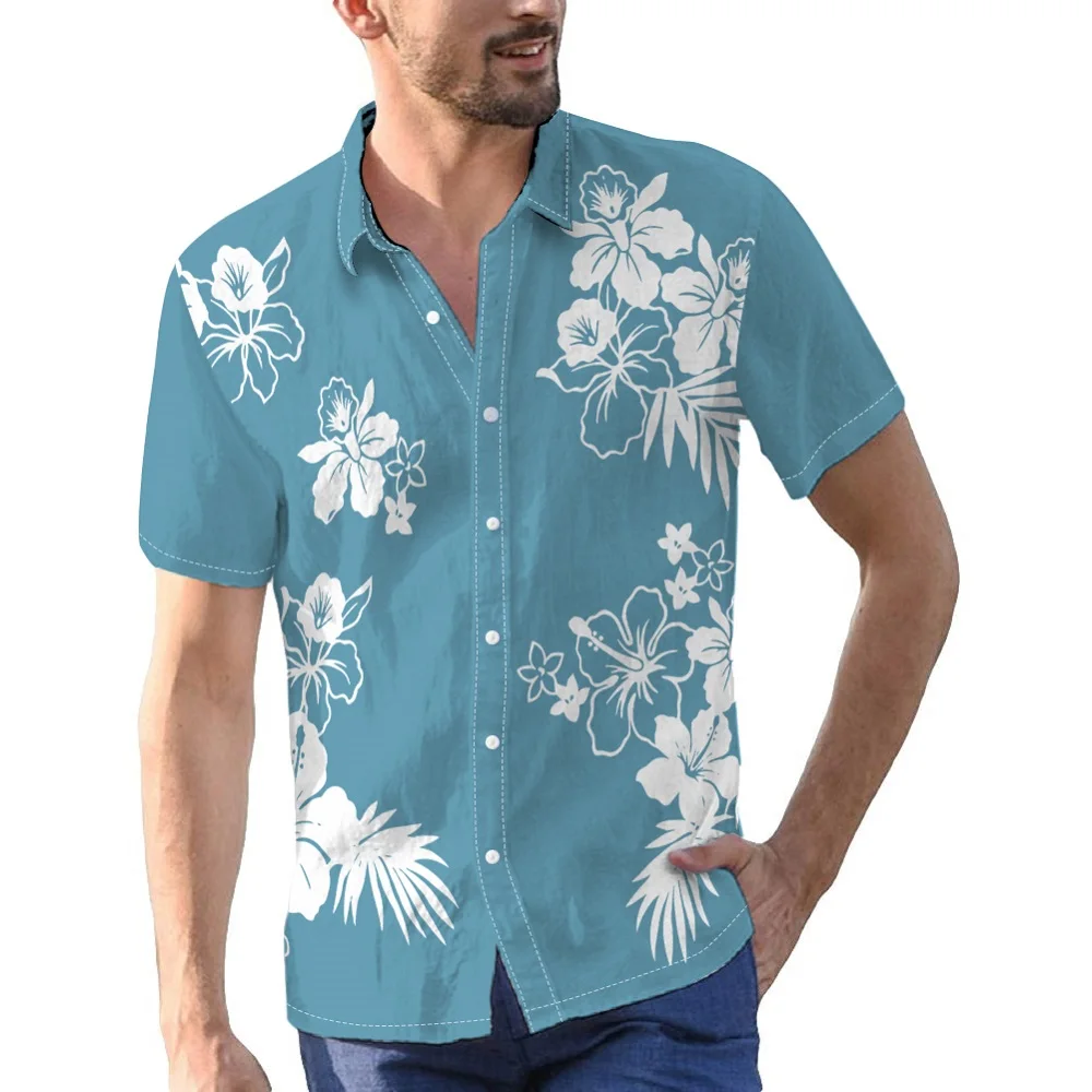 Bohemian Floral Digital Print Men's Shirt Short Sleeve Button Down Shirts for Summer Beach Vacation Holidays Male Leisurewear