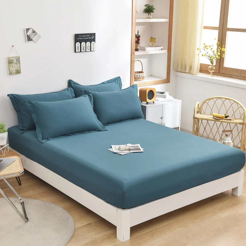 

60s Cotton Fitted Sheet Solid Color Fitted Sheet High Quality Elastic Band Non slip Adjustable Mattress Cover Twin 140/160/200cm