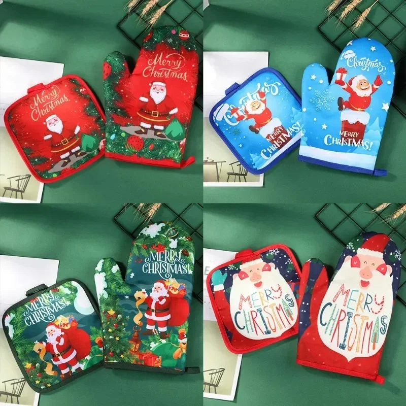 Kitchen Gloves Insulation Merry Christmas Pad Cooking Microwave Baking BBQ Oven Pot Holders