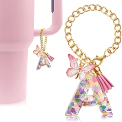 Chic Butterfly Initial Keychain Charm for Tumblers and Accessories (A)