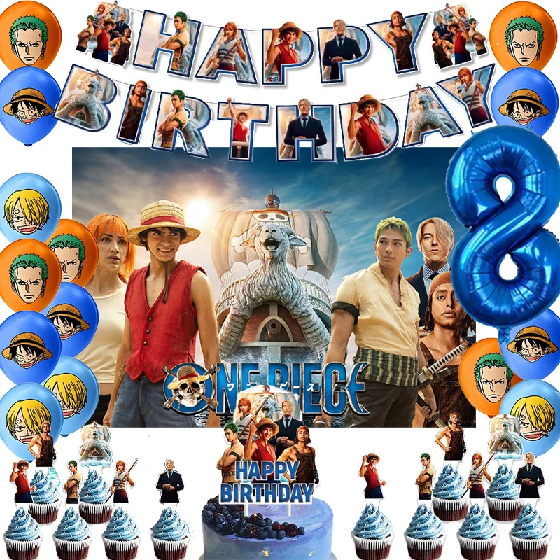 

One Piece Birthday Party Decoration Balloon Banner Backdrop Cake Topper One Piece Party Supplies Baby Shower