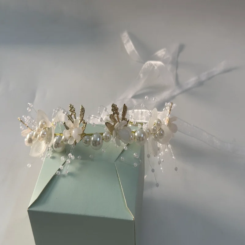 Wedding Accessory Bride Crown Hair Crystal Jewelry Tiara With Pearls Flowers Wedding Crown Floral Pearl Bridal Headband - 5