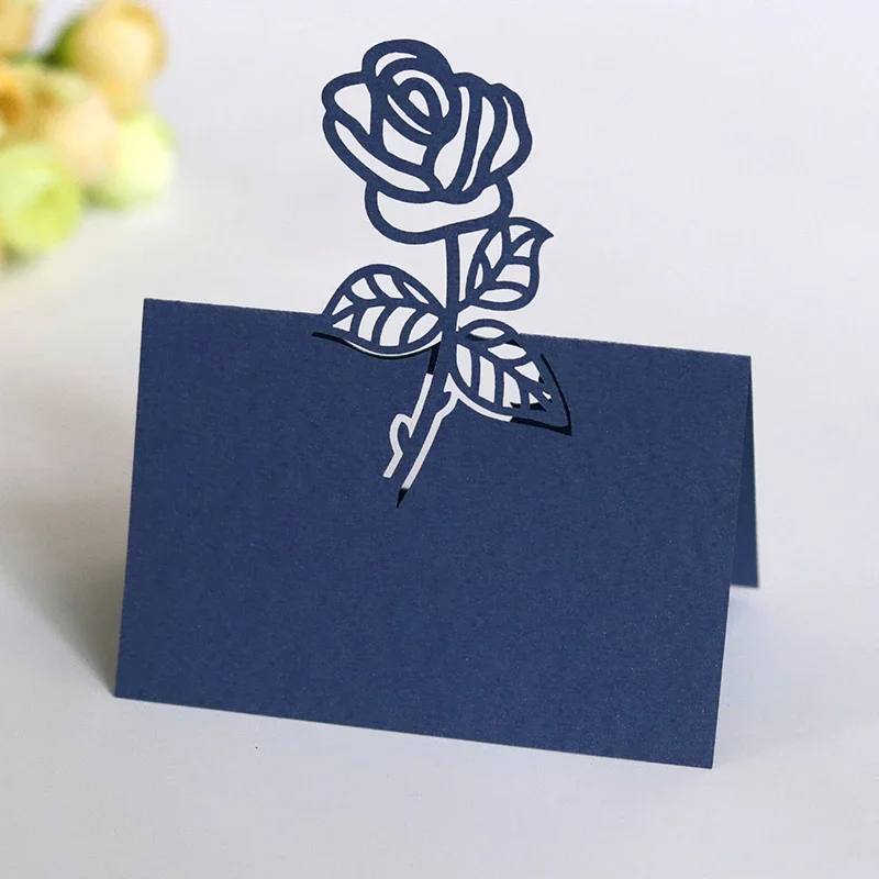 50 Pcs/Set Rose Flower Hollow Pattern Place Card Wedding Decoration Table Numbers Name Fold Card Birthday Party DIY Supplies