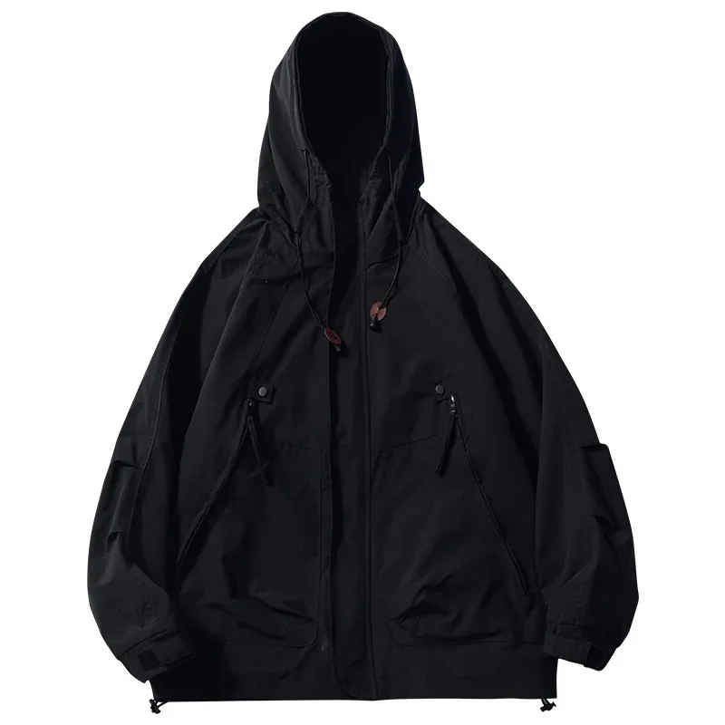 Autumn Outdoor Hooded Charge Coat American Black Coat Men's Loose and Personalized Design Sense Windproof Jacket men clothing